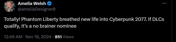 赛博朋克粉丝质疑TGA规则老头环DLC提名资格