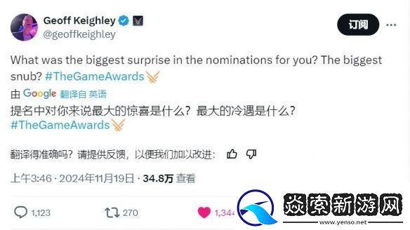 TGA调查玩家最惊喜和最失望的游戏提名