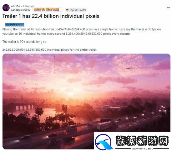 玩家算出GTA6预告有224亿个像素点