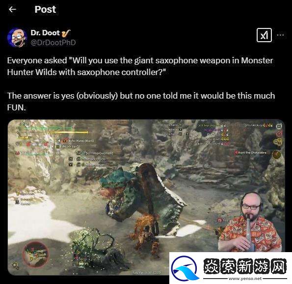 硬核整活!玩家用萨克斯演奏操控怪猎