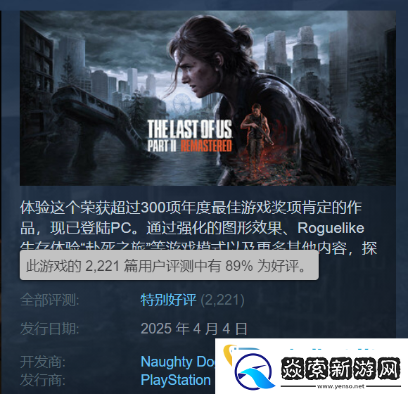 最后生还者2RESteam特别好评