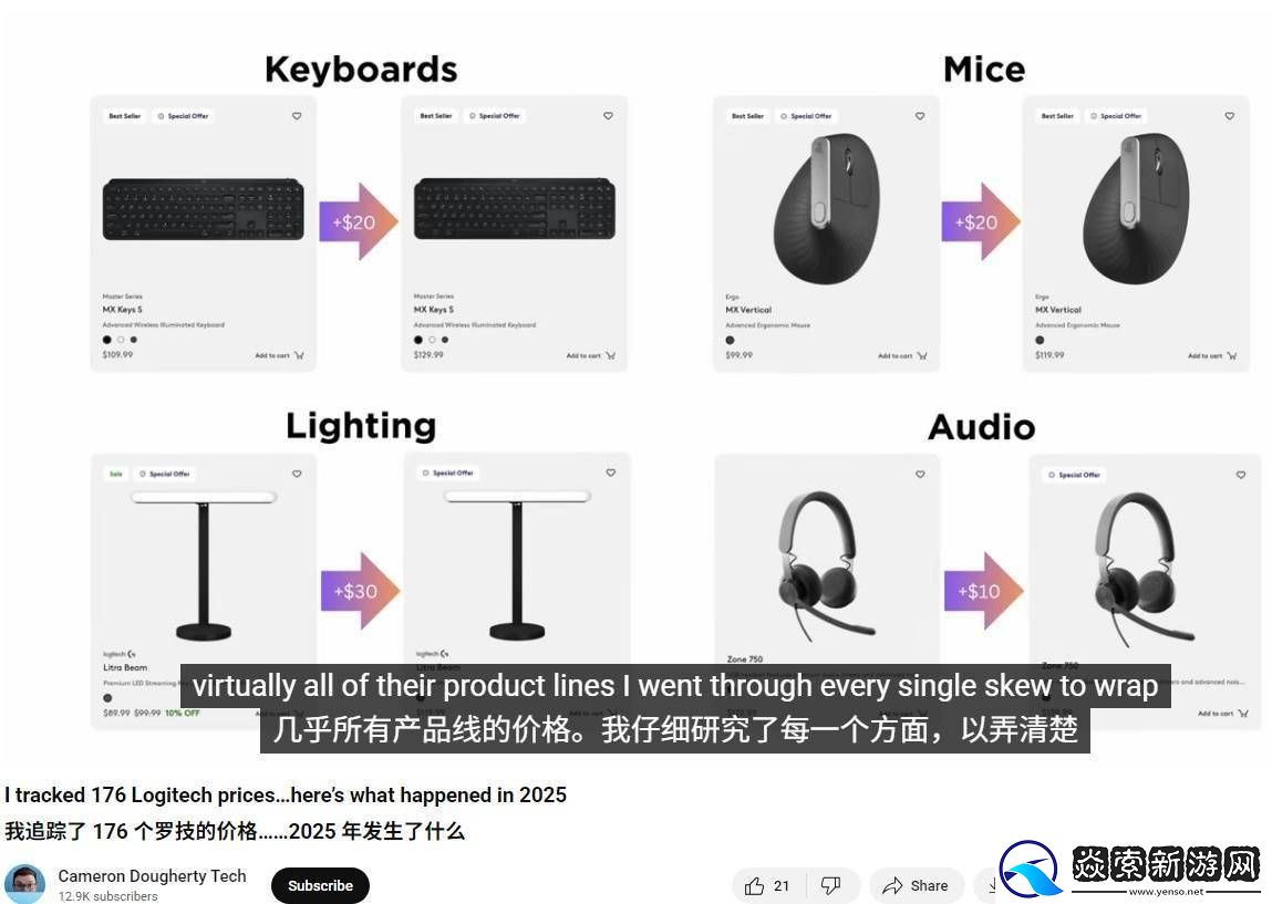 罗技美国多款产品悄然提价